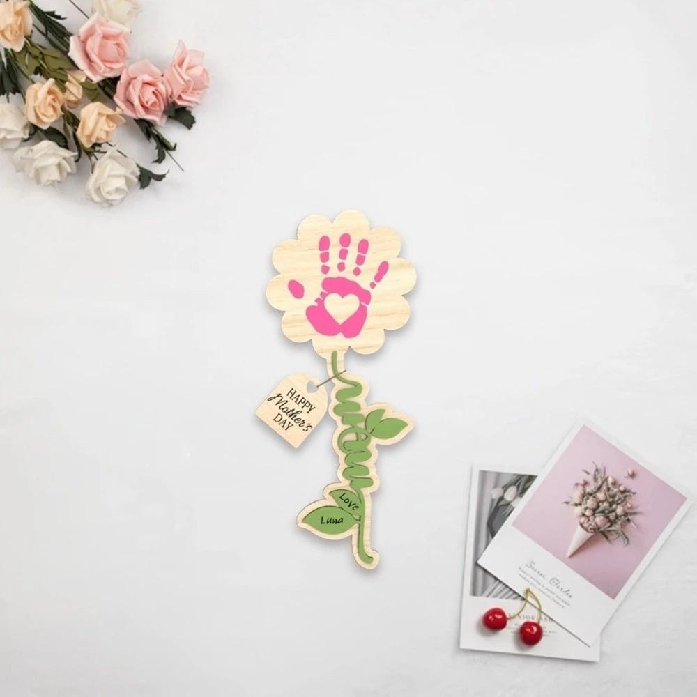 Artistic Hand Painted Mother's Day Plaque Decoration Ornament Hand Print DIY Sign Mom Gifts Flower Table Decor Fun Activity