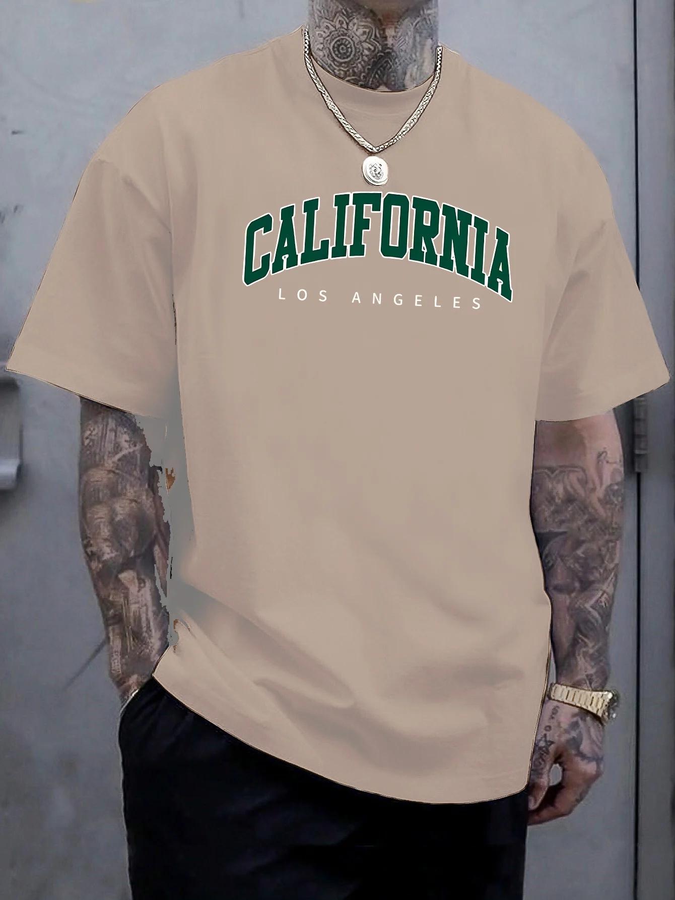 

Men s Summer Casual Sports Loose Large California Letter Printed Comfortable Round Neck Short Sleeved T-shirt Top XXXL синій