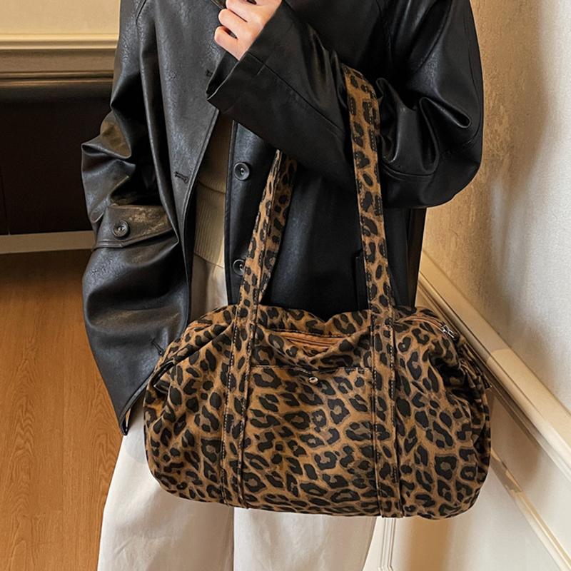 Yogodlns Leopard Print Canvas Shoulder Bag Fashion Large Capacity Tote Bag Woman Handbag for Daily Commute High Quality Bag
