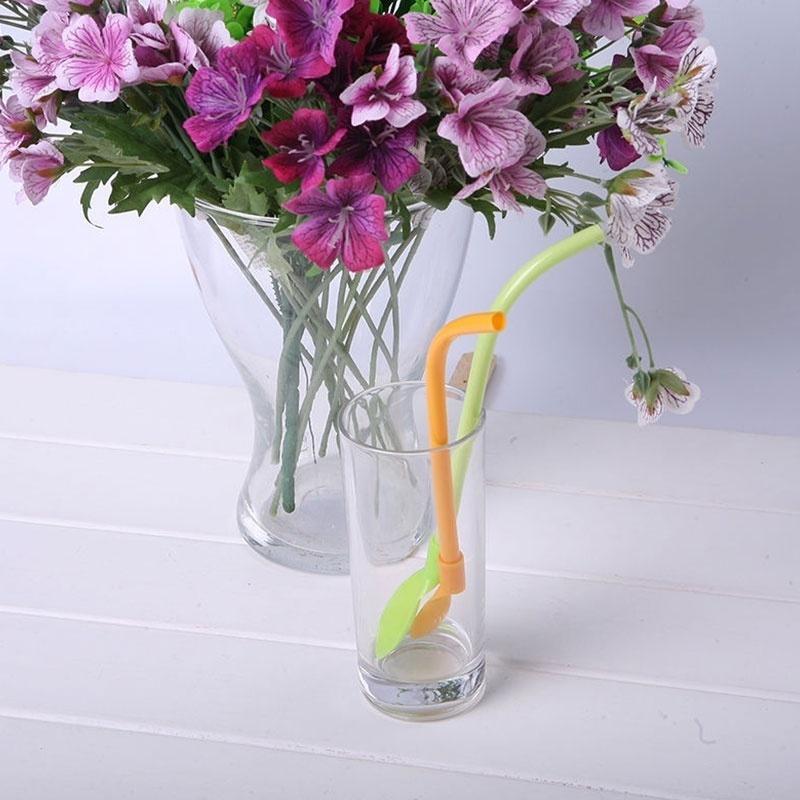 Plastic Candy Color Spoon Straw Great For Ice Cream Sodas 2 Pcs / 1 Pc