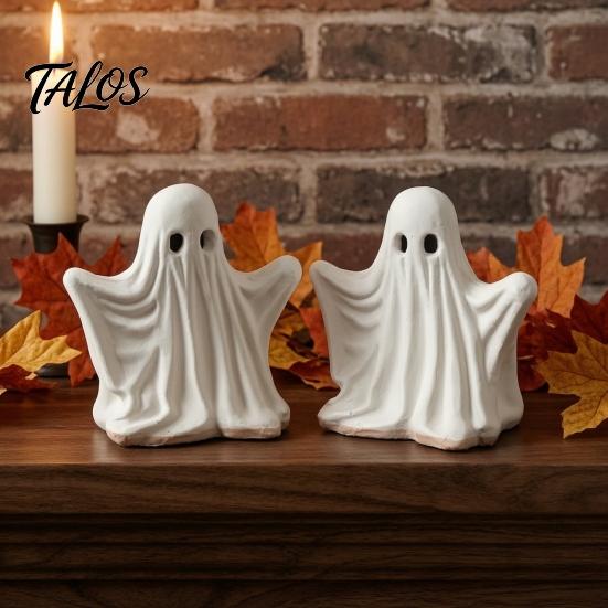 Hollow Sculpture for LED Halloween Ghost Figurine, Spooky Cute Statue, Retro White Statue Ornament Home Tabletop Fireplace Party Decorations Aesthetic