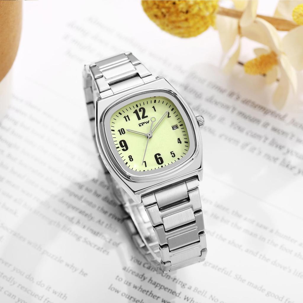 Square stainless steel watch for women small size waterproof rainproof daily water resistant with calendar date display mini size convenient classic