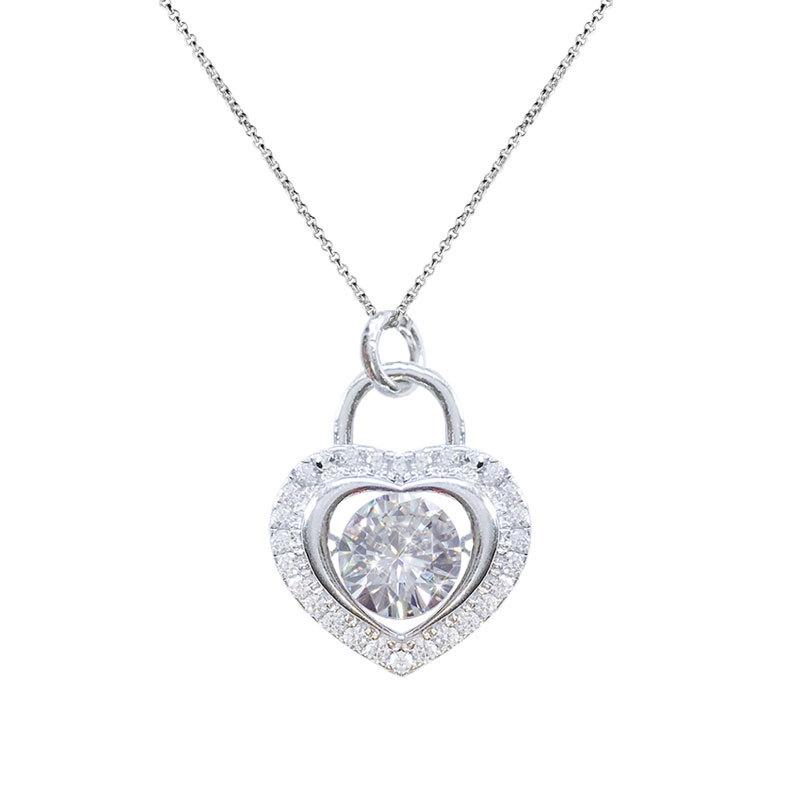 Floating Round Cubic Zirconia Double Layer Heart Lock Pendant Ins Women Clavicle Necklace