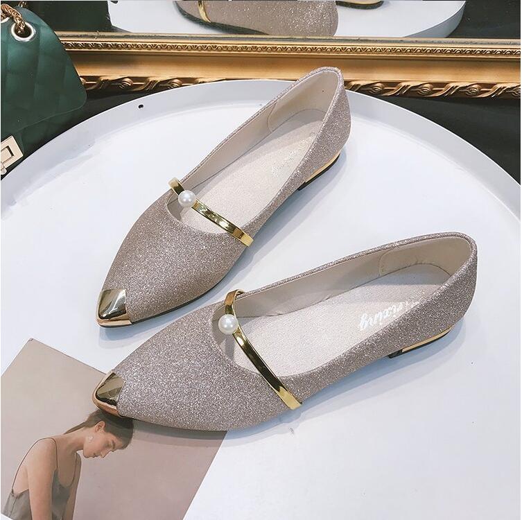 New Women Solid Color Suede Flats Heel Pearl Fashion High Quality Basic Pointed Toe Ballerina Ballet Flat Slip On Ladies Shoes