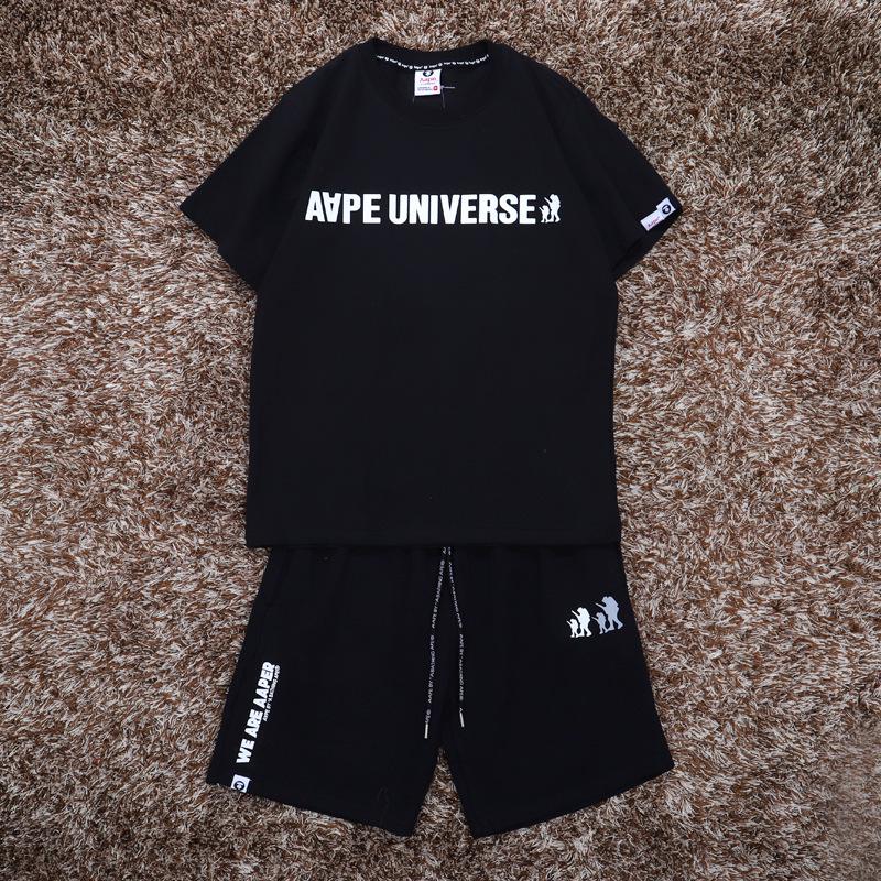 

Ape Head AAP Мужской и женский модный комплект из 2 предметов: Свободные спортивные шорты и футболка с коротким рукавом L чёрный