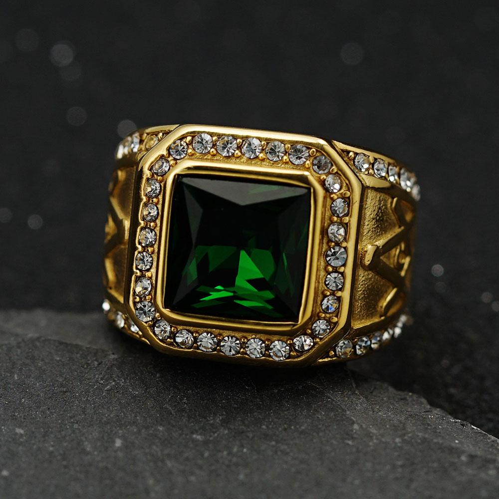 Stainless Steel Ring Vintage Gold Color Rhinestone Male Hiphop Rock Man Women Retro Free Mason Freemasonry Masonic Jewelry