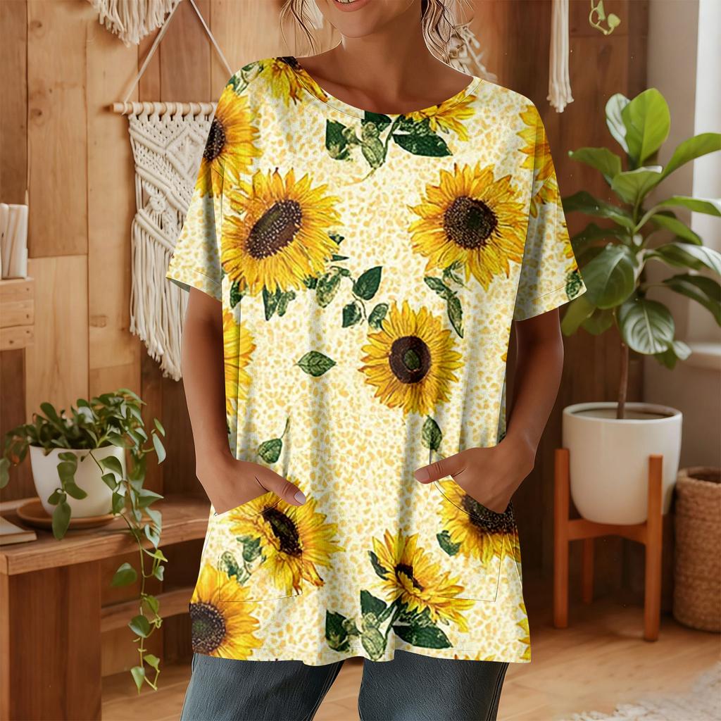 Top casual da donna alla moda a maniche corte con stampa floreale