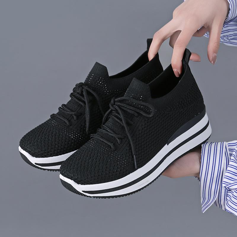 Casual sports shoes spring new fly-woven mesh women's shoes socks shoes comfortable and versatile low heels