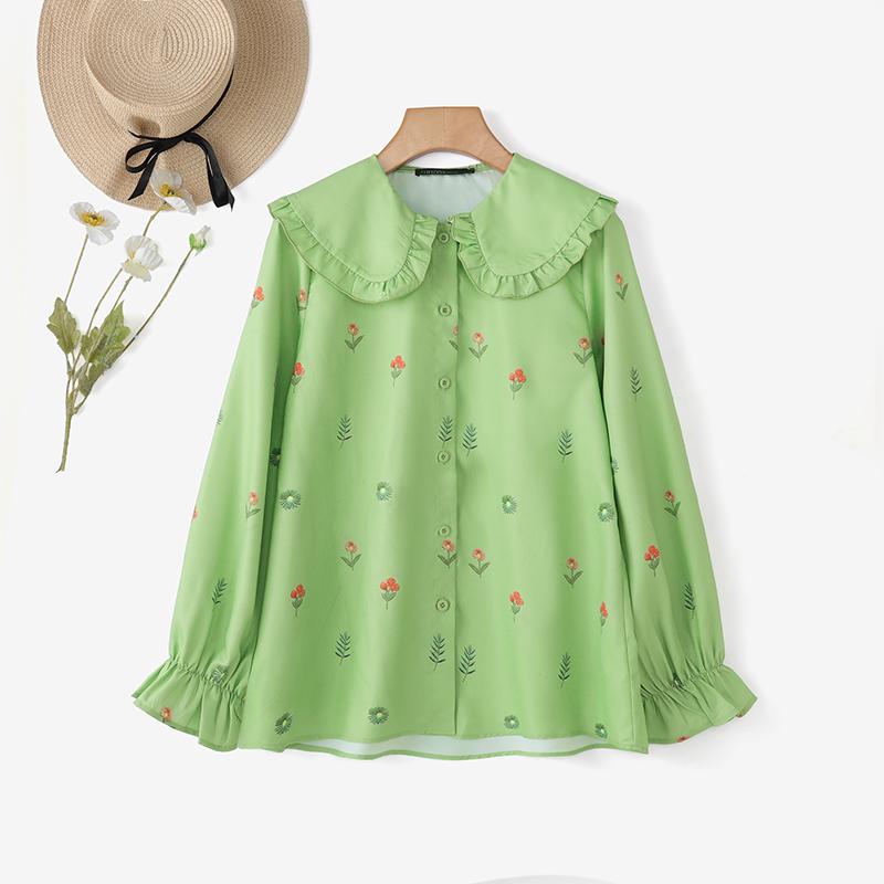 ZANZEA Damen Lässig Puppenkragen Locker Langarm Geblümte Bluse