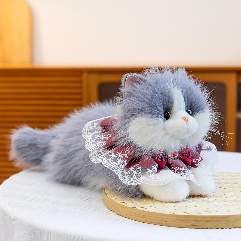 Meowing Plush Cat Doll - Cute Kitten Figurine Toy for Girls