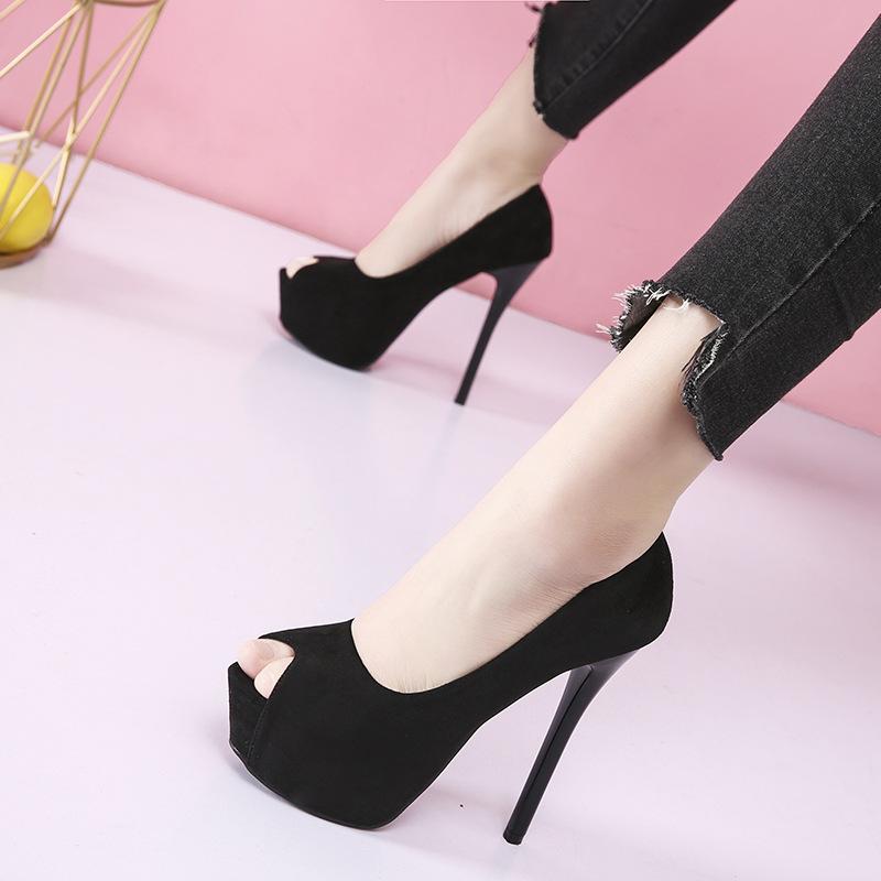 Fashion Sexy Pumps Women Shoes 2025 High Heel Peep Toe Platform High Heels Wedding Shoes Woman Suede Black Ladies Heels Shoes