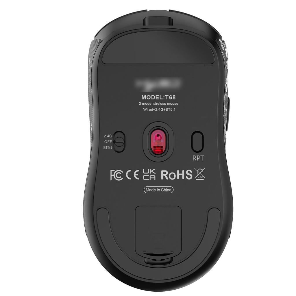 T68 Lightweight Mouse with 3 Modes Connectivity 2.4G BT Wired 6 Adjustable Speeds for Gaming Work