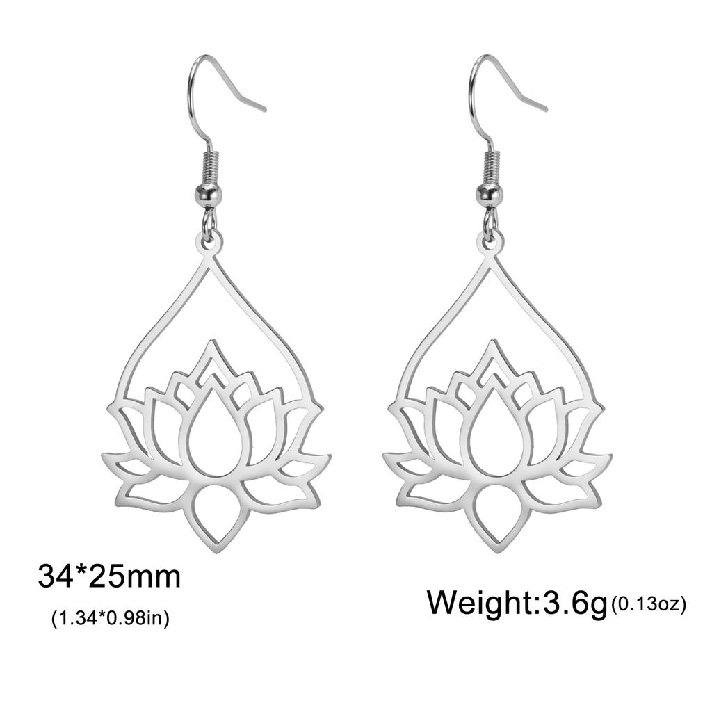 Teamer Yoga Lotus Flower Dangle Earrings Stainless Steel Unalome Pendant Earrings Women Buddhism Bohemian Spiritual Jewelry Gift