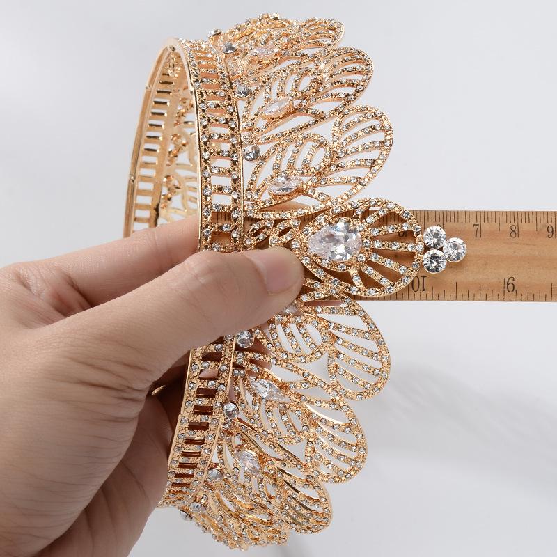 Barokowa tiara ślubna złota drobny cyrkon okrągła korona dodatki do włosów ślubnych