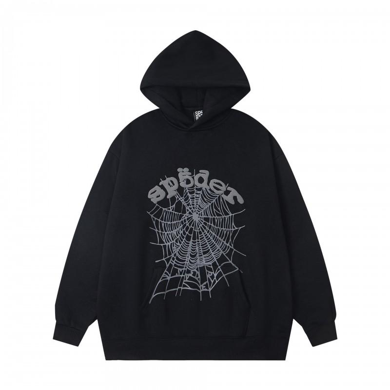 Mens Oversized Hooded Sweatshirt With Spiderweb Foam Print Cotton Fleece-Lined