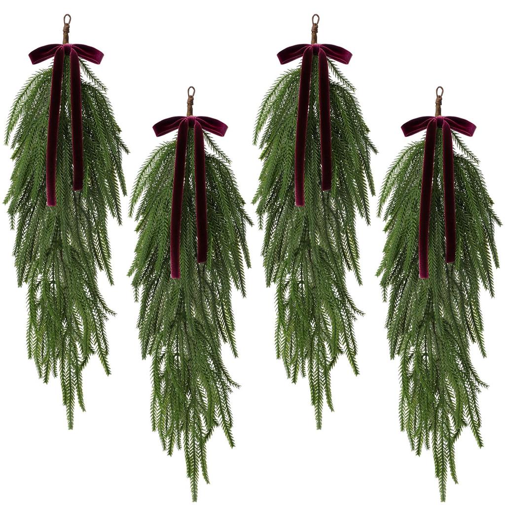 Simulated Soft-Glue Norfolk Needle Wall Hanging Christmas Tree Upside Down Vine Green Plant Holiday Decoration