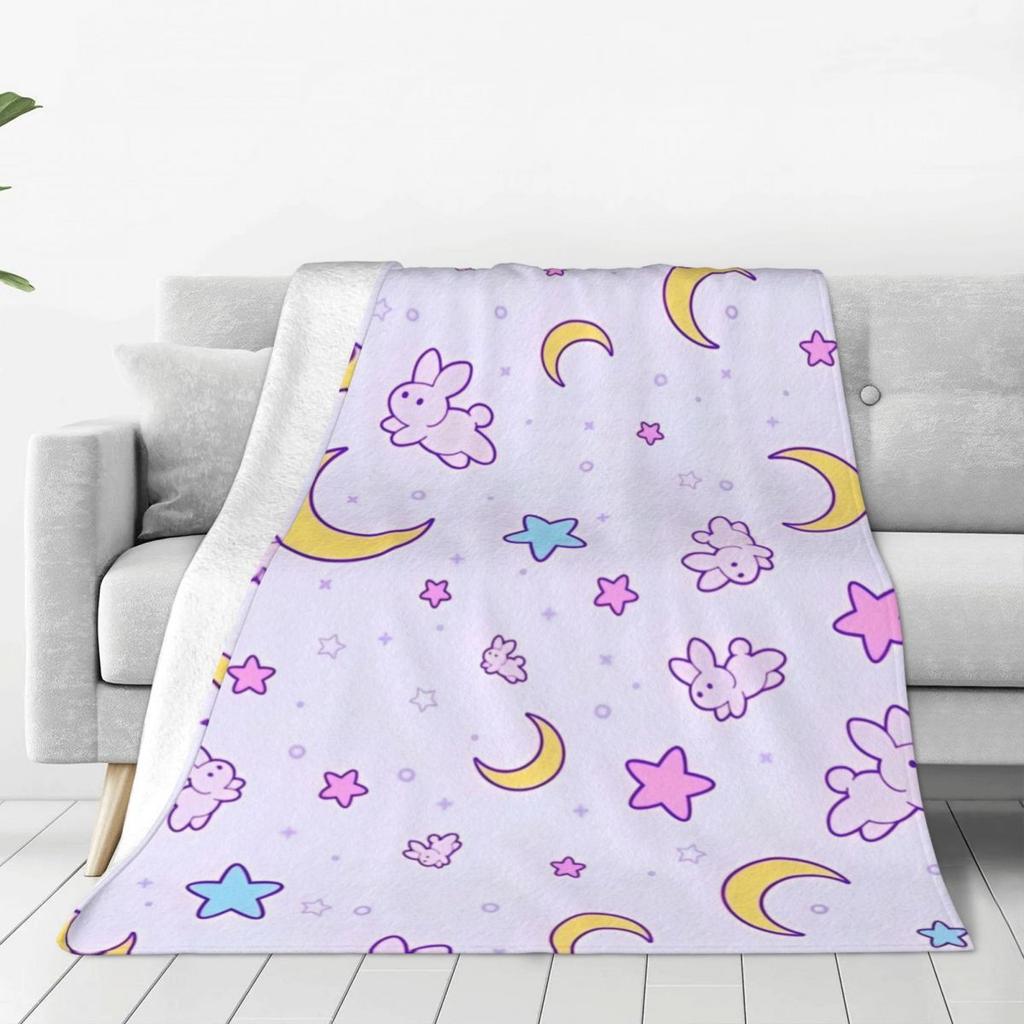 S-Sailor M-Moon Anime Kawaii Flannel Blanket Soft Warm Throw Blanket for Home Decor Airplane Travel Novelty Bedspread Sofa Bed
