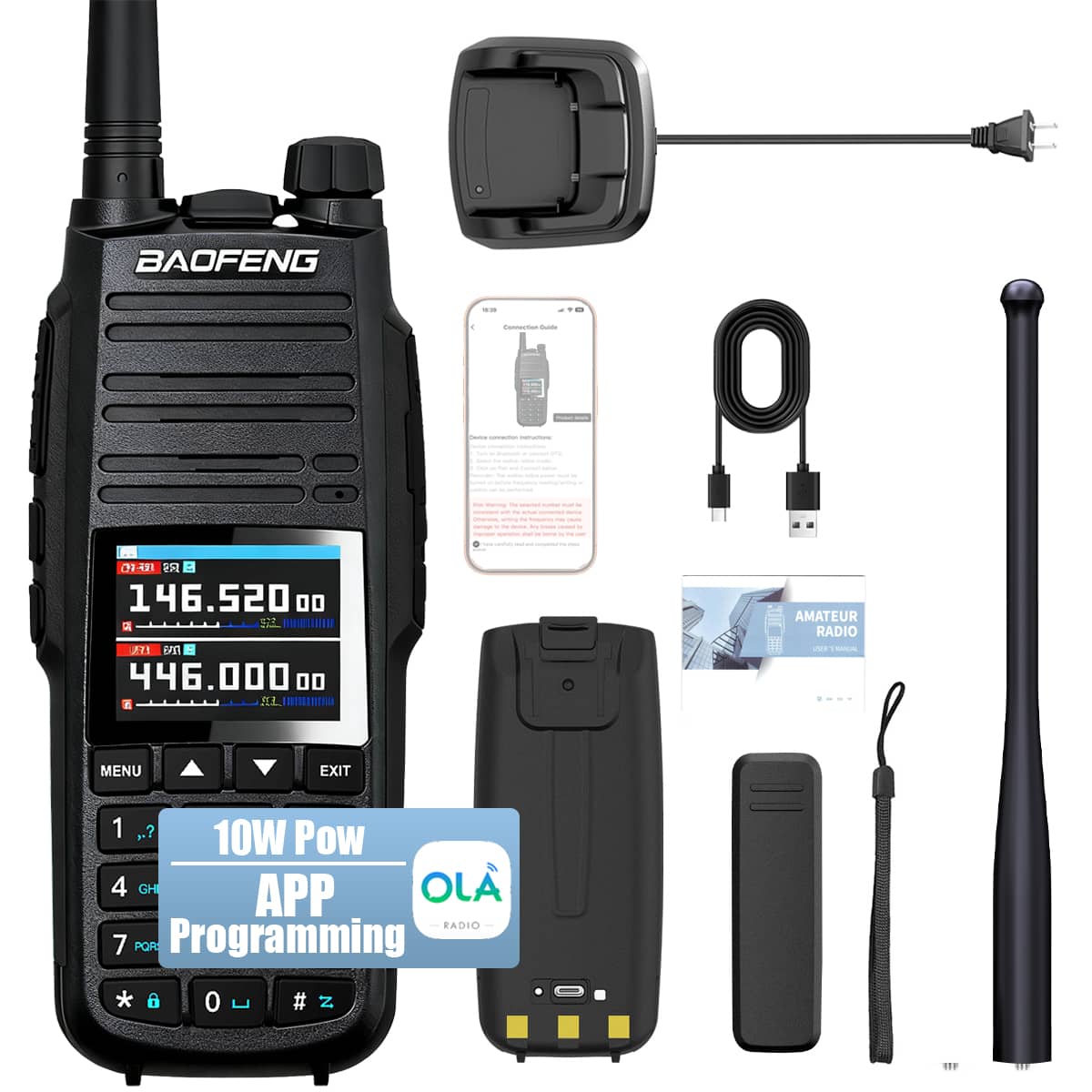 Baofeng UV29 Pro Amateurradio 10W Drievoudige Kracht Luchtvaartband Ontvangst Cross-Band Repeater Bluetooth Frequentie Schrijven Type-C Opladen Walkie Talkie US zwart