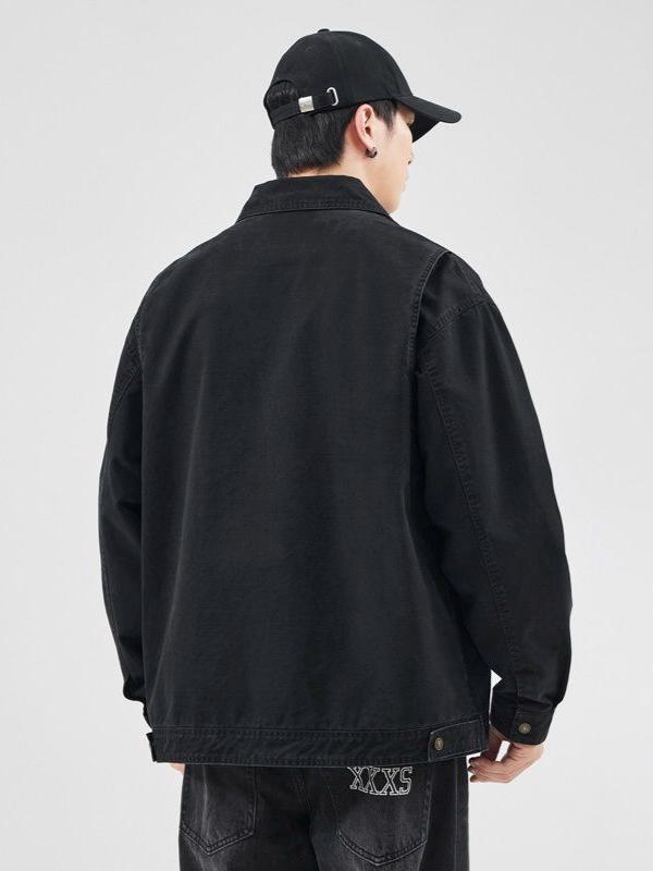 Men's American Retro Casual Black Workwear Jacket (2025 Autumn/Winter)