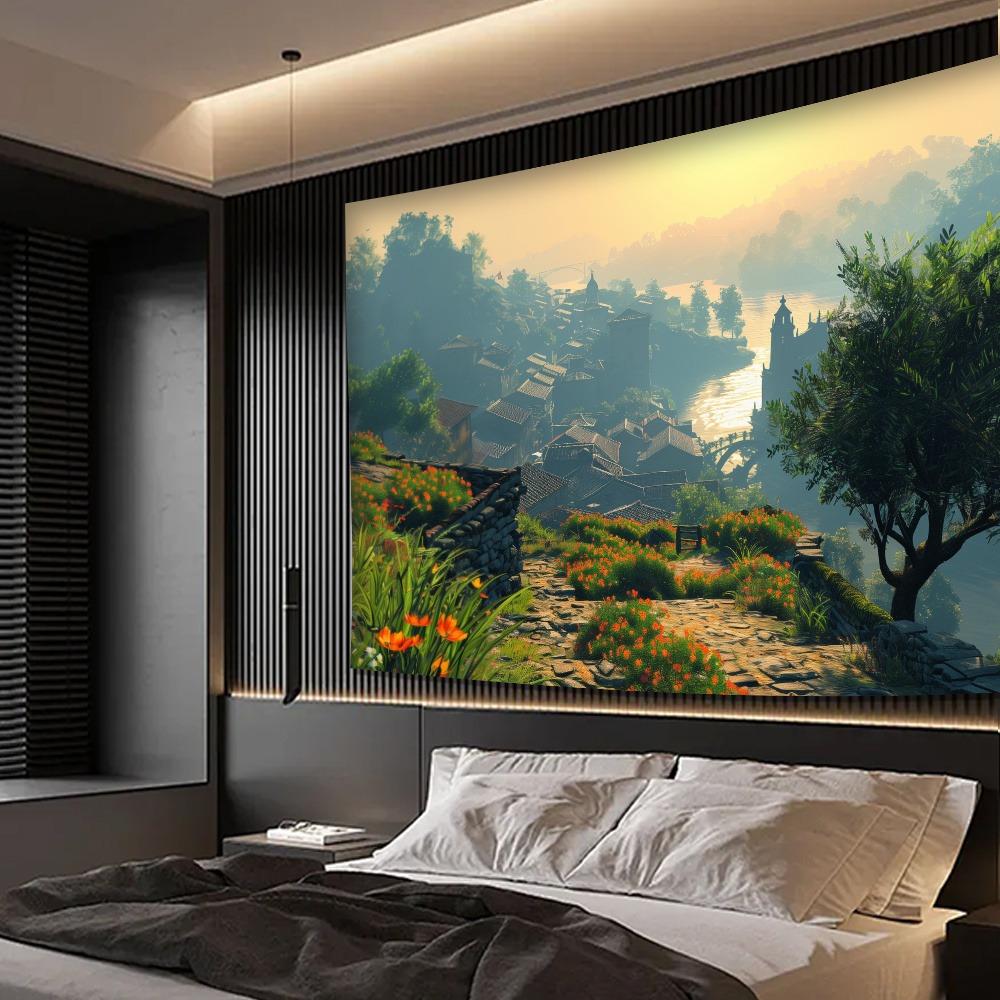 1pc Countryside Pastoral Wall Hanging Peach Skin Tapestry Polyester Tapestry Suitable for Living Room Bedroom Office Wall Hang