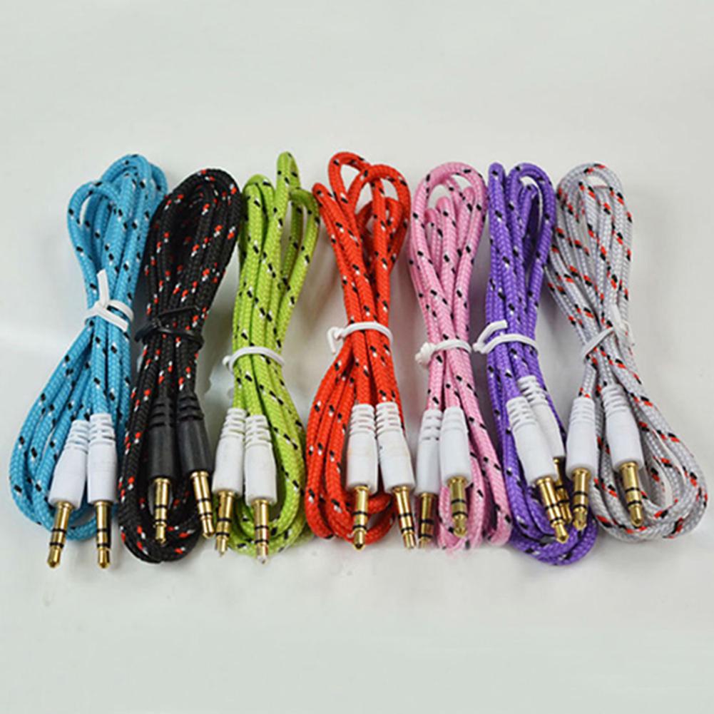 3,5 mm Flätad Nylon Hane till Hane Stereo Aux Förlängningskabel för Smartphone MP3