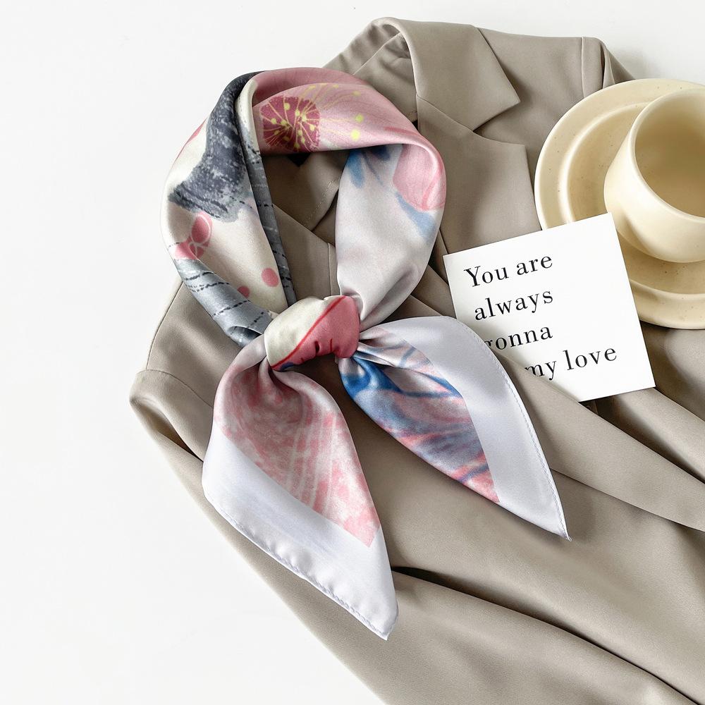 

Весенне-летний атласный длинный шарф для женщин, солнцезащитная шаль, модный атласный длинный шарф для красоты, универсальный дорожный шарф 70*70cm