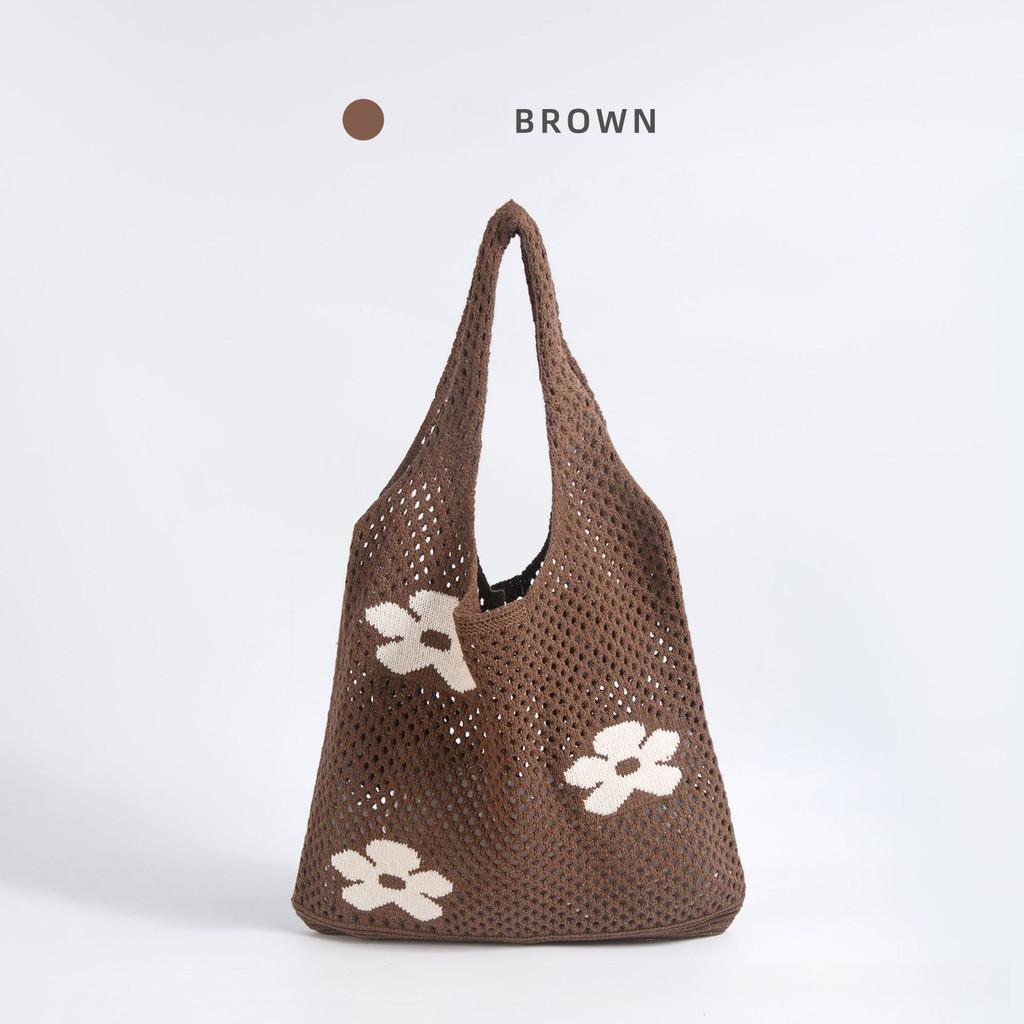 New Japanese And Korean Tote Bag Flower Bag Knitted Bags Mesh Hollow Out Shoulder Bag