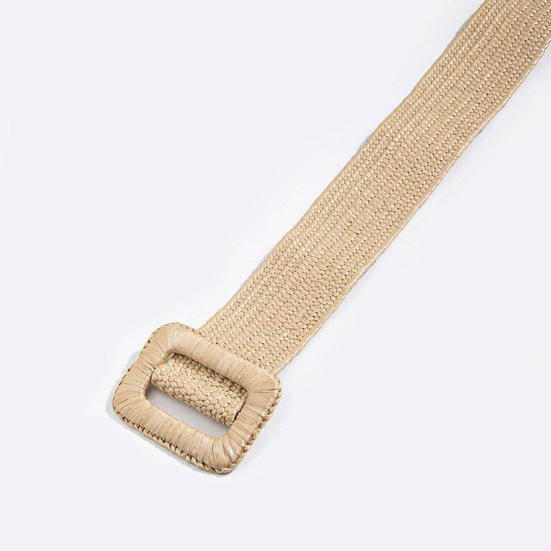 Boho Belt Vacation Style Natural Round Buckle Shell Pp Grass Elastic Women's Belt