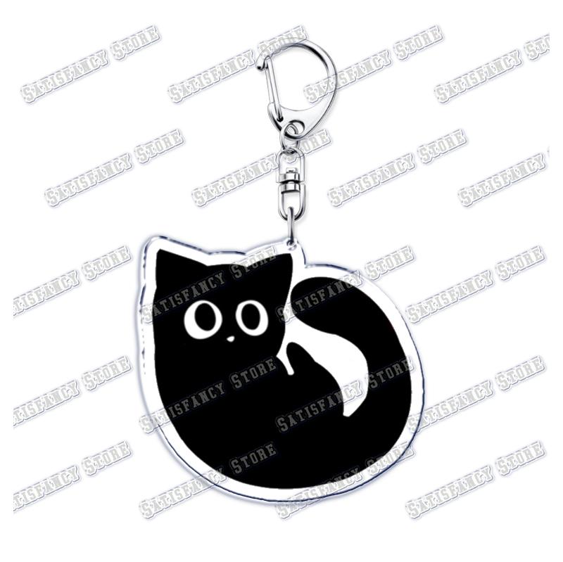 Cute Kawaii Little Black Cat Acrylic Keychains Funny Pet Kitty Keyring for Accessories Bag Pendant Key Chain Jewelry Fans Gifts