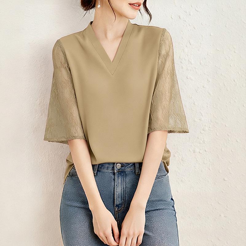 ZANZEA Women Casual V-Neck Lace Splice 3/4 Sleeve Blouse