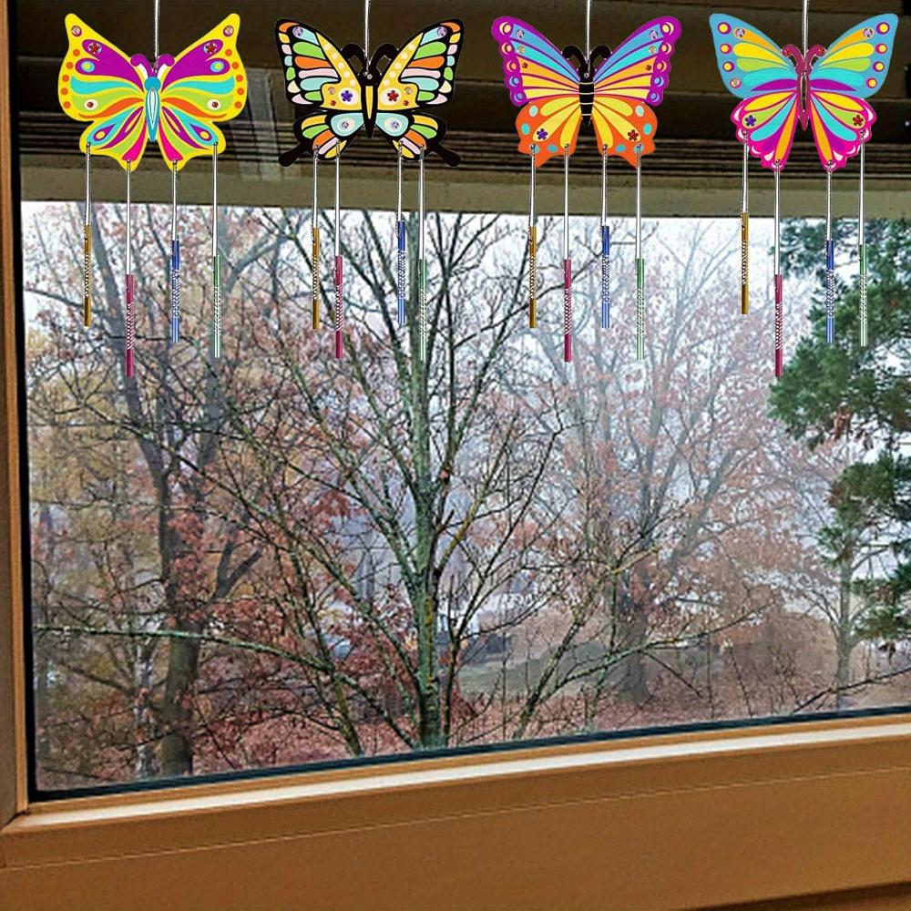 10 DIY Holzwindspiel Bastelset - handbemalte Schmetterlingsbastelarbeiten Geburtstagsfeierdekorationen - keine Batterien erforderlich