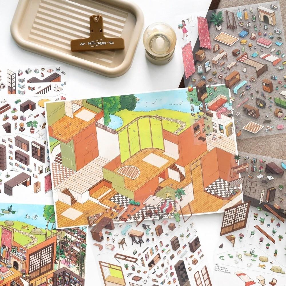 My Home Theme Cabin Scene Stickers PET Die-cut 3D Stacking Stickers Scrapbook Stickers Art Crafts