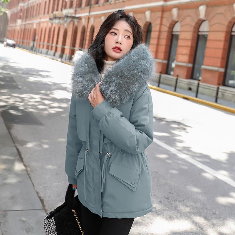 Removable Fur Collar Loose Hooded Drawstring Piled Thickened Pie To Overcome Slim Jacket