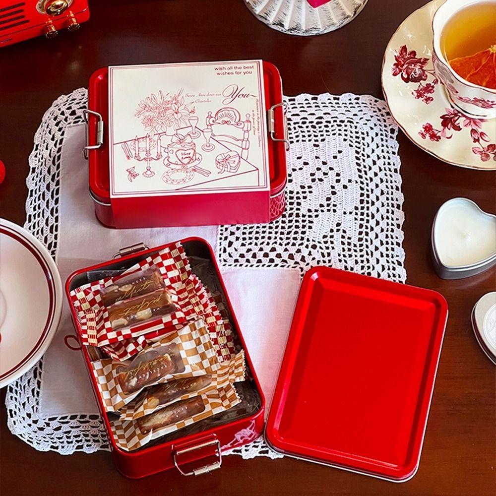 With Lid Tinplate Box Rectangular Shape Multi Color Rectangular Iron Box Durable Material With Buckle Cake Packaging Box