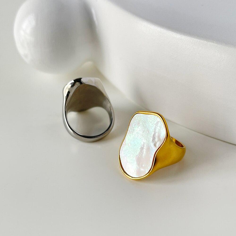 Buy Irregular Geometric Seashells Chunky Rings White Shell Stainless