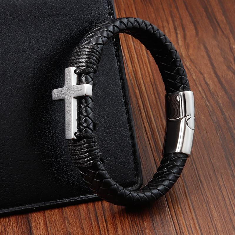 Handmade Rope Winding Stainless Steel Men s Leather Bracelet Multi-size Multi-color Selection Men s Classic Custom DIY Size 21cm