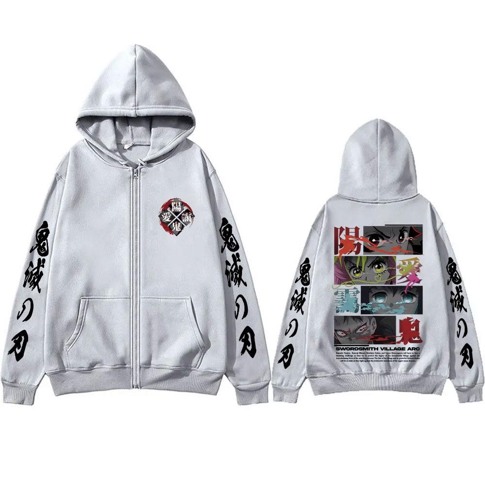 Anime Male and Female Demon Killer Kamado Tanjirou Genya Eye Pattern Casual Cool Zipper Hoodie