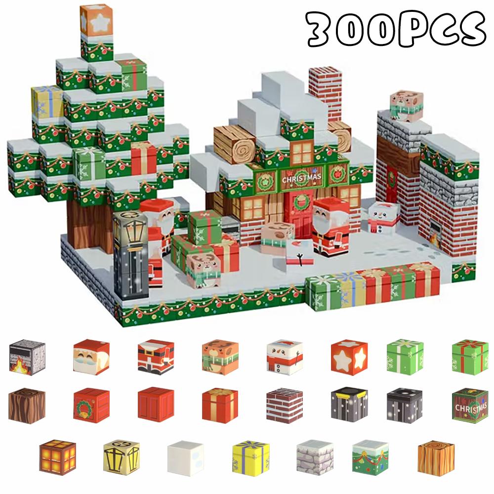 2025 New Style Christmas Magnetic Cubes Family Fun Building Blocks Educational DIY Stacking Construction Toy Gift for Children