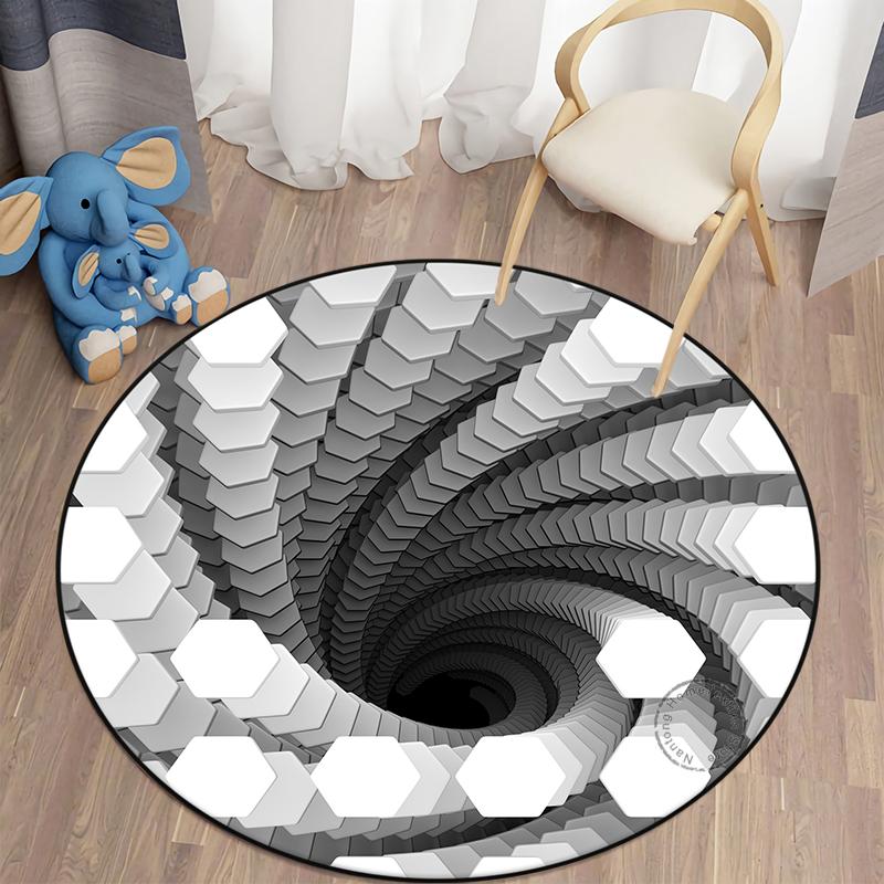 3D Hole Round Carpet Floor Mat Cushion Area Rug Living Room Carpet Table Mat Polyester Children's Room Decor Door Mat