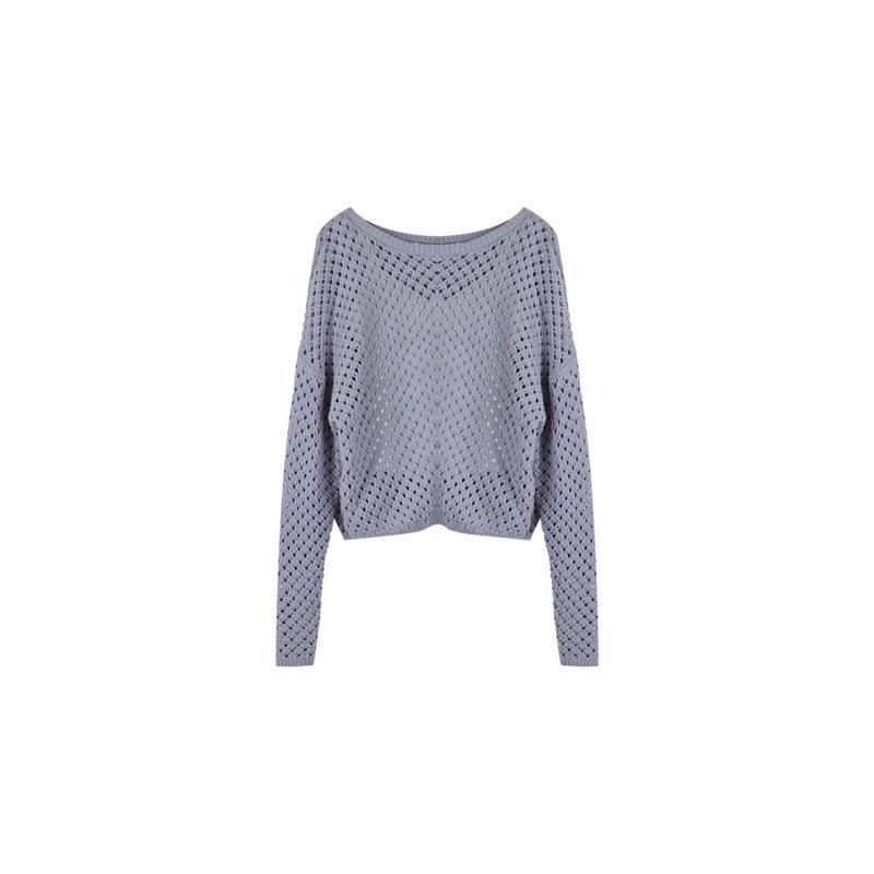 Summer and Autumn New Long Sleeved Solid Color Casual Hollow Knitted Mesh Shirt for Girls, Fashionable and Versatile Top