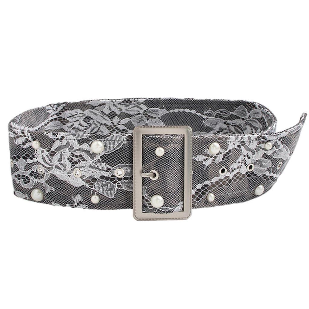 Fashionable Pearls Lace Belt Elegant Waist Accessory for Special Occasion 90s Design Breathable Women's Cummerbund White