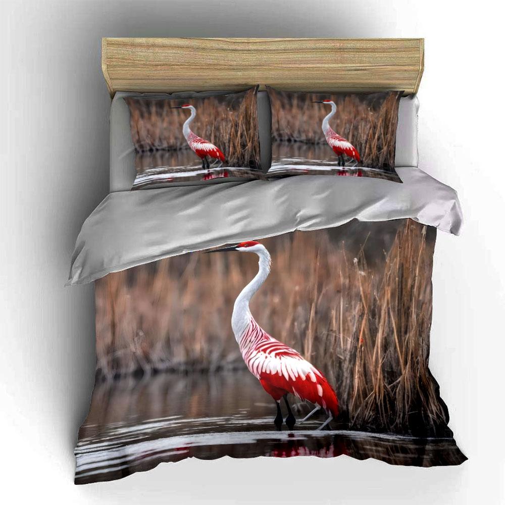 Elegant Crane Art Set Decor Soft Skin-Friendly Bedding Set Includes 1 Duvet Cover And 2 Pillowcase Gift