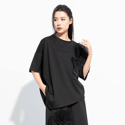 Camiseta de verano para mujer, de manga corta, de algodón, talla grande, estilo vintage, con estampado floral, informal, holgada