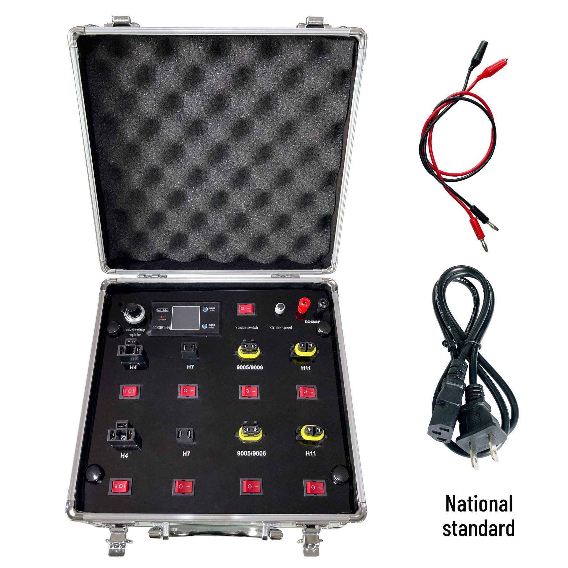 

Регулируемый по напряжению стенд для тестирования светодиодных фар автомобиля (9-30V) с текущим дисплеем и функцией мигания