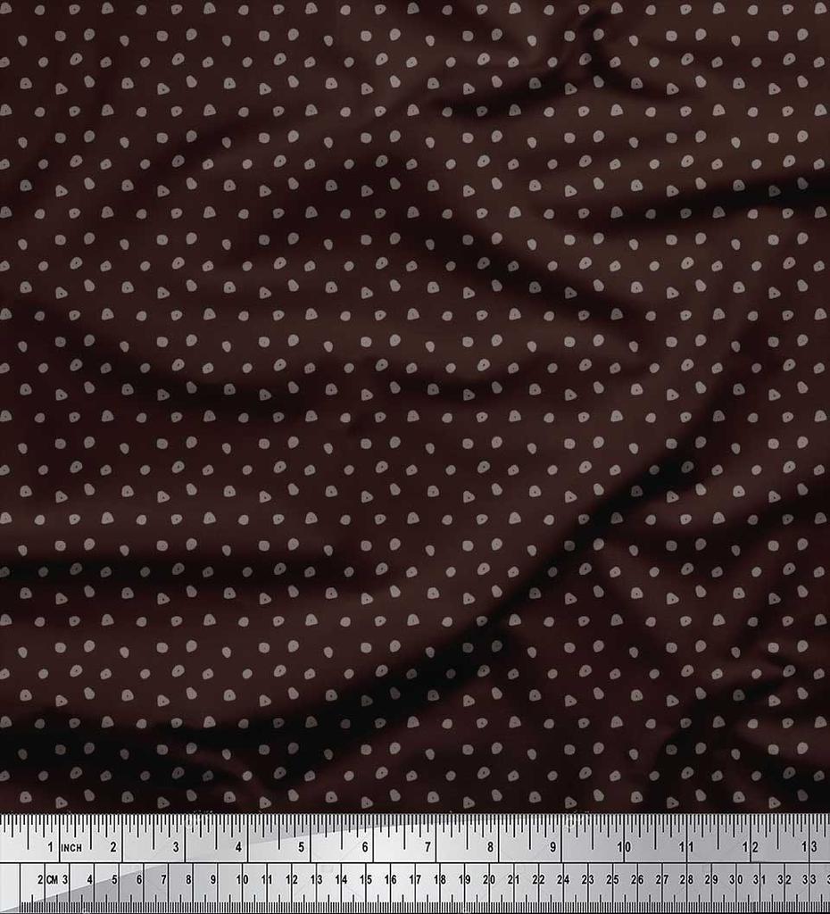 Soimoi Brown Japan Crepe Satin Fabric Brush Stroke Abstract Print Fabric by the Metre 42 Inch