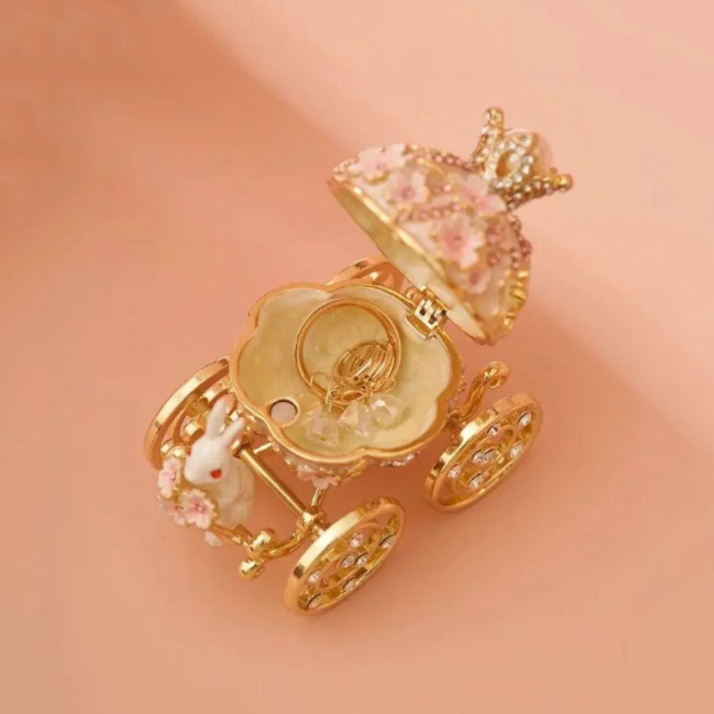 Bunny Pumpkin Carriage Crown Ring Holder Mini Size Metal Enamel Jewelry Box  Wedding Proposal Gift