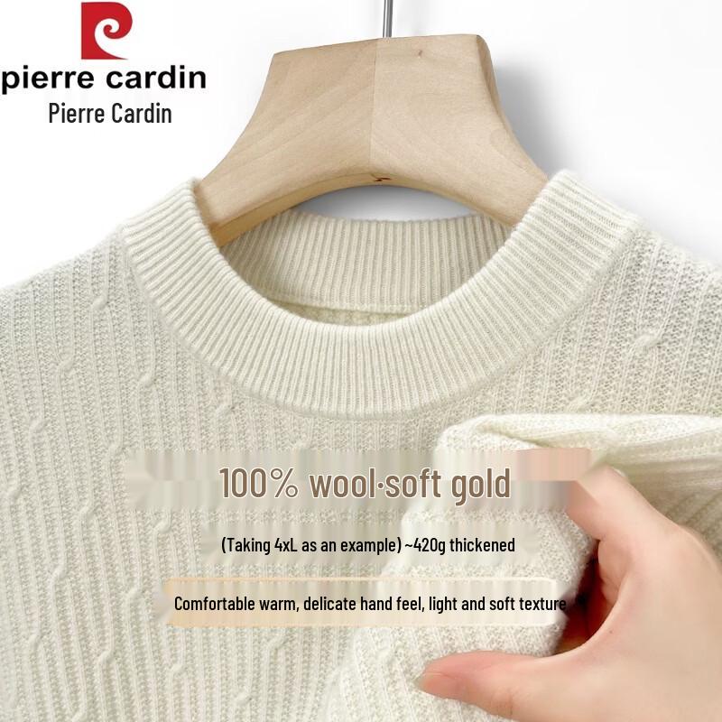 Pierre Cardin Men's Thickened Pure Wool Crew Neck Knit Sweater