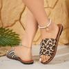 Fashion Plus Size Summer New Pop-Toe Flat Sandals Women's Leopard Round Toe Fashion Splice Soft Sole Anti-Slip Wear-Resistant Slippers