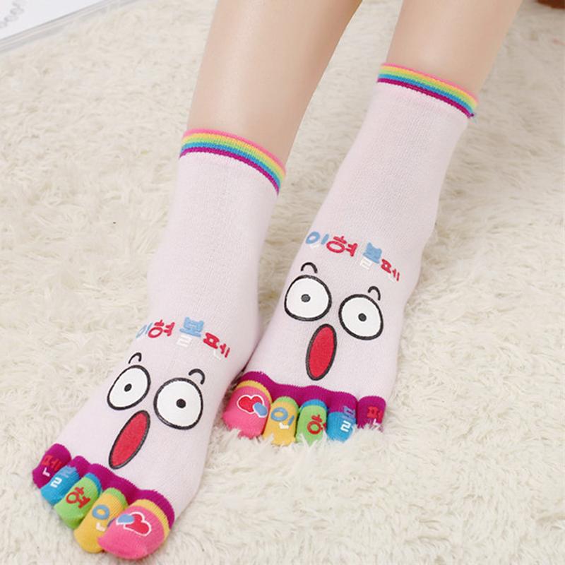 Women Girl Cute Casual Five-toed Crew Finger Show Funny Short Cartoon Cotton Breathable Socks