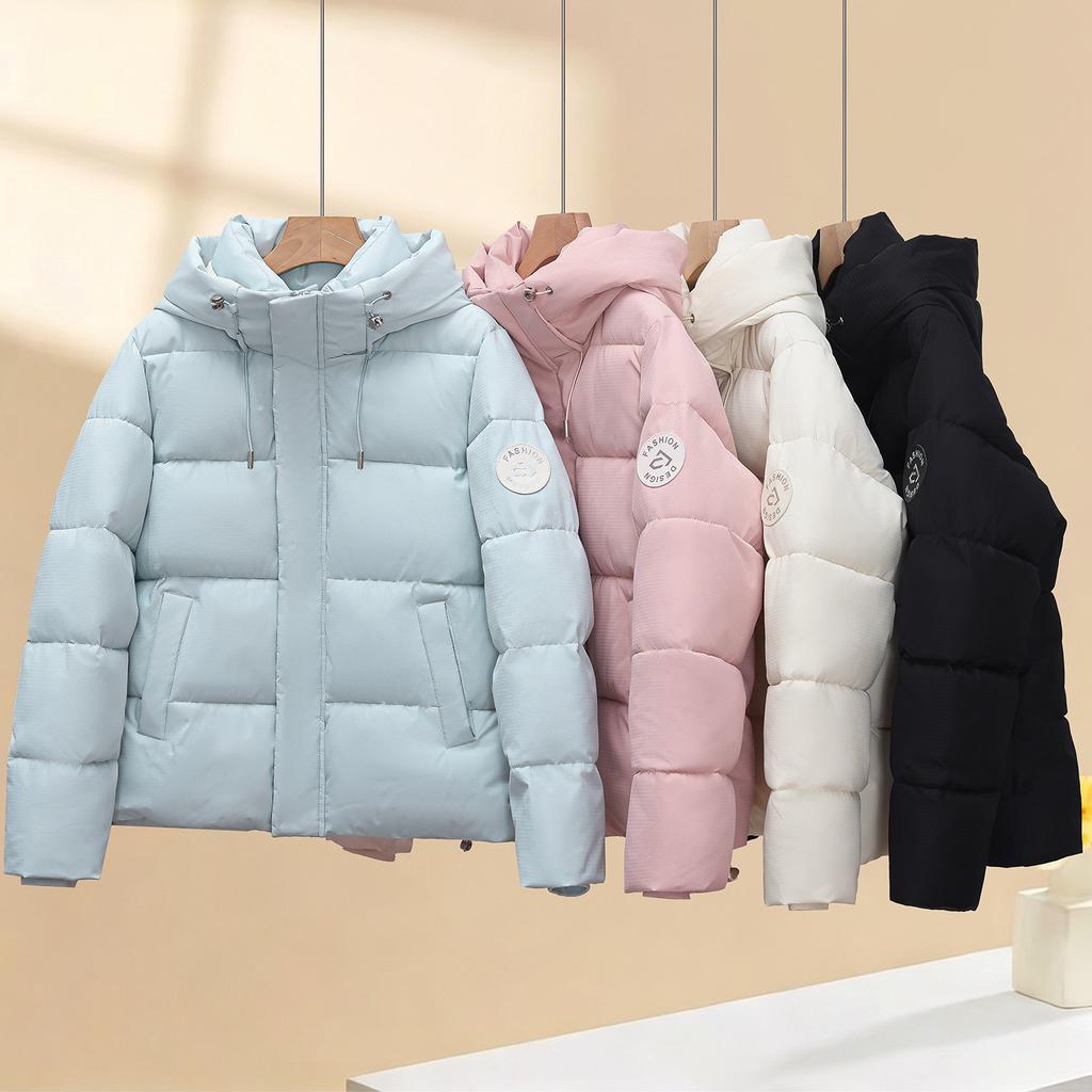 Simple winter padded jacket short women's new design sense small student hooded thickened padded jacket